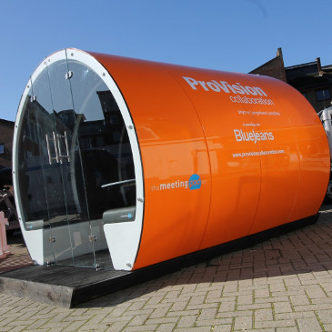 outdoor meeting pod with branding