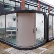 pair of outdoor meeting pods