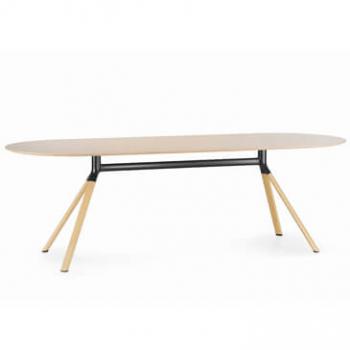 Fork Oval table Oak top black section veneer legs