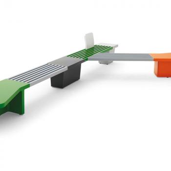 Abracadabra seating with green, orange and grey furniture parts