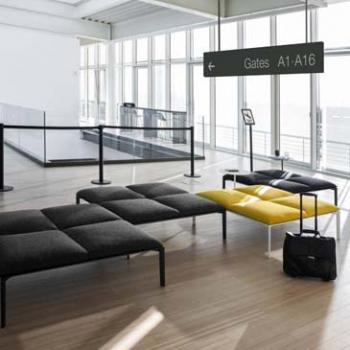 Grey and yellow airport furniture