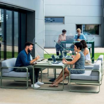 Outdoor soft seating from Fermob to create meeting spaces