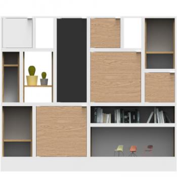 Lande Fundamentals storage solution with wooden doors and multiple shelves