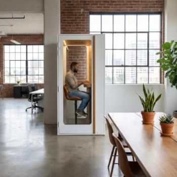 Haven One Phone Booth in white and Oak