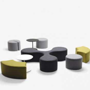 LaCividina Molecule in dark grey with grey and lime green poufs