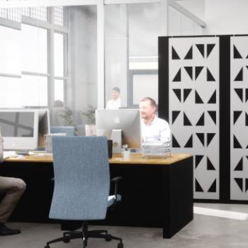 Morph office desks with Morph wall and acoustic panels