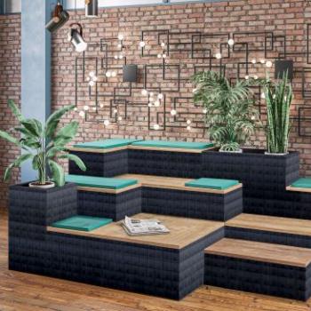 Morph Stax with three tiers and green cushions