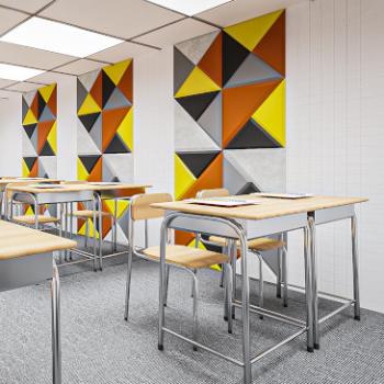 Morph wall in white recycled ABS bricks to create classroom