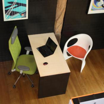 Morph desk in barn from above