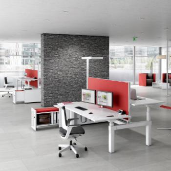 Canvaro compact desk with red screens