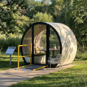 Outdoor meeting pod closed in white