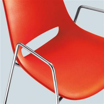 Orange polyethylene Palm Cafe chair, four leg frame with arm rest