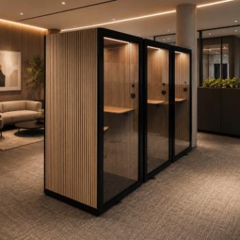 3 no. phone booths with wood slat exterior