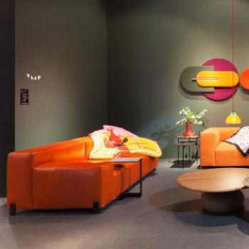 Sancal Mousse sofa orange leather with table accessory
