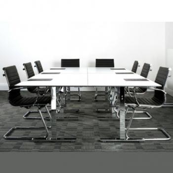 Meeting room with white Vivante 60 20 folding table and black chairs