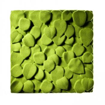 Wall-mounted sound absorber in the shape of leaves in the colour green