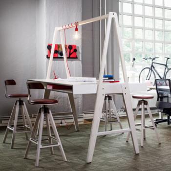 Hammock table with A series stools in white