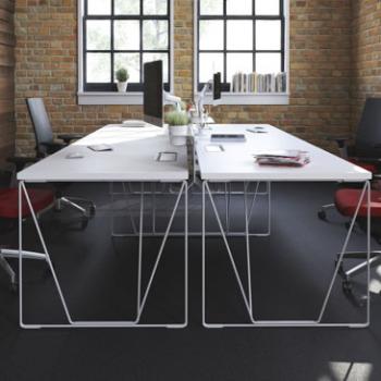 Lets work white desks as 4 person bench