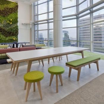 White Osprey canteen table, bench seats can have upholstered seat pads.